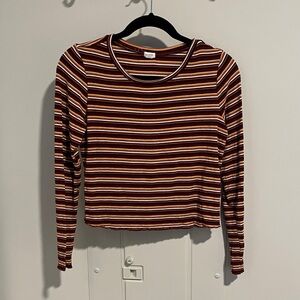 Garage Multicolor Striped Long Sleeve Cropped Top